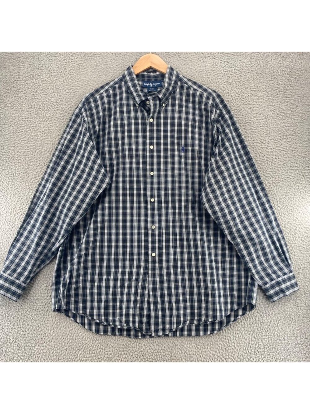 Polo Ralph Lauren Shirt Mens XL Blake Navy Green Plaid Cotton Long Sleeve Collar